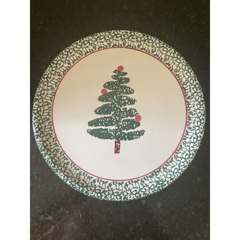 Furio 13" Sponge Print Christmas Tree Platter, Made in Italy